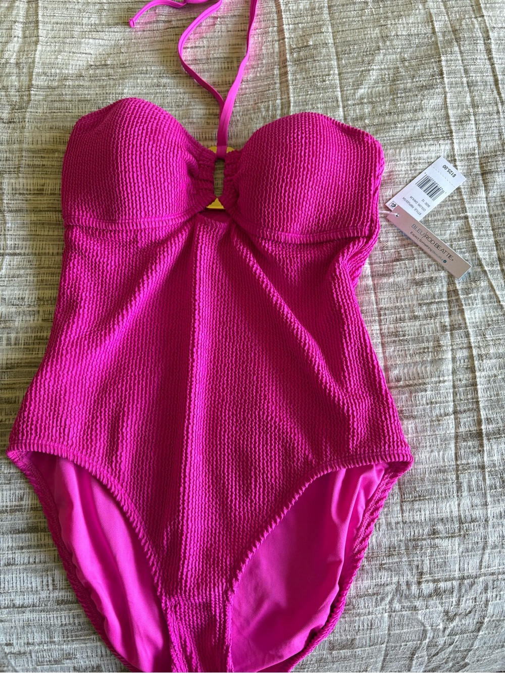 Bleu Rod Beattie Hot Pink Textured One-Piece Swimsuit with Halter Tie